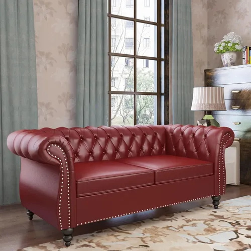 Miniatura 18 de QHITTY Sofá de Acento, Sofá Biplaza Chesterfield Moderno de Terciopelo, Sofá Tapizado con Respaldo Capitoné para Muebles de Sala de Estar (Gris)