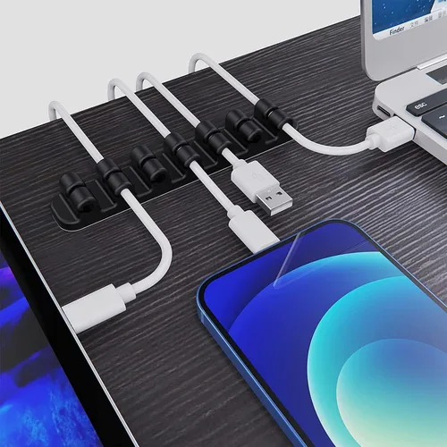 Miniatura 2 de SOULWIT Soporte de Cable Mejorado, Clips Organizadores de Gestión de Cables de Silicona Autoadhesivos para Escritorio Cable de Carga USB Cable