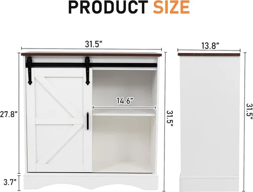 Miniatura 2 de Hlivelood Gabinete de bar de café de granja, gabinete de almacenamiento de buffet blanco con puerta corrediza de granero, aparador de cocina de 31.5