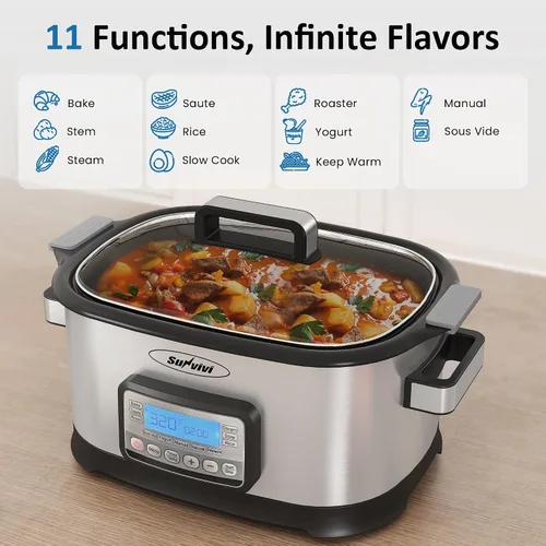 Miniatura 3 de Multicocina 11 en 1, horno asador de olla lenta de 6.5 cuartos de galón, olla multifuncional programable digital con temporizador, control