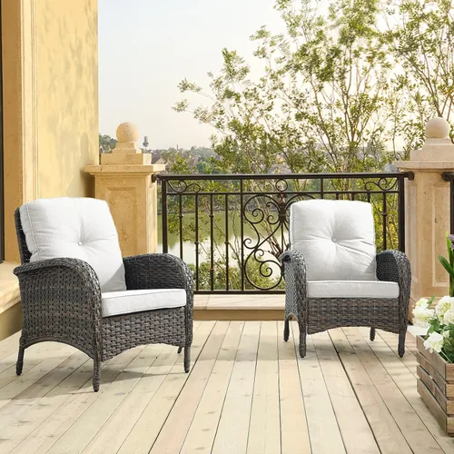 HUMMUH Juego de 2 sillas de mimbre para exteriores, sillas de comedor con respaldo alto y asiento profundo para jardín, porche, patio trasero,