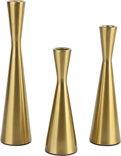 Miniatura 9 de Vixdonos Juego de 3 portavelas de latón dorado con forma cónica de metal, juego de 3 manteles de mesa, portavelas decorativo para bodas, cenas
