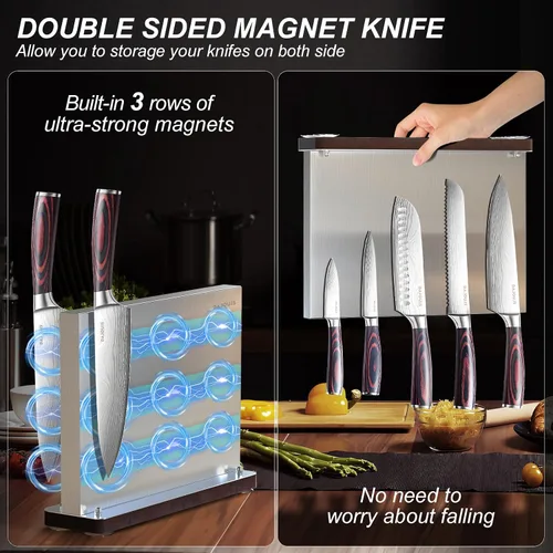 Miniatura 3 de Juego de cuchillos de cocina con bloque – Juego de 6 cuchillos de chef, 5 piezas de acero inoxidable de alto carbono – Cuchillos afilados con un