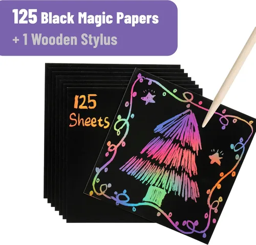 Miniatura 2 de Mr. Pen - Arte para rascar para niños con lápiz capacitivo de madera, 125 piezas, papel para rascar arco iris, papel de arte para rascar