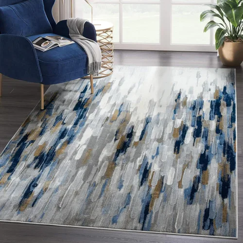 Miniatura 9 de Abani Rugs - Alfombra abstracta azul y beige de 7 pies 9 pulgadas x 10 pies 2 pulgadas, colección Porto Alfombra decorativa de estilo contemporáneo
