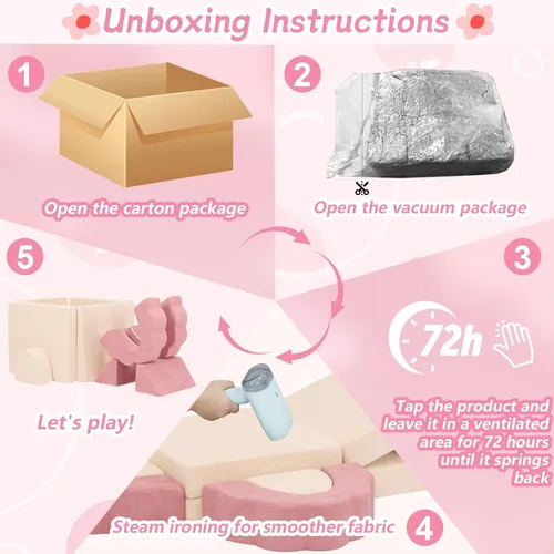 Miniatura 5 de Mini sofá de juegos para niños, sofá modular de espuma de flores, sofá convertible suave con funda lavable, muebles de escalada