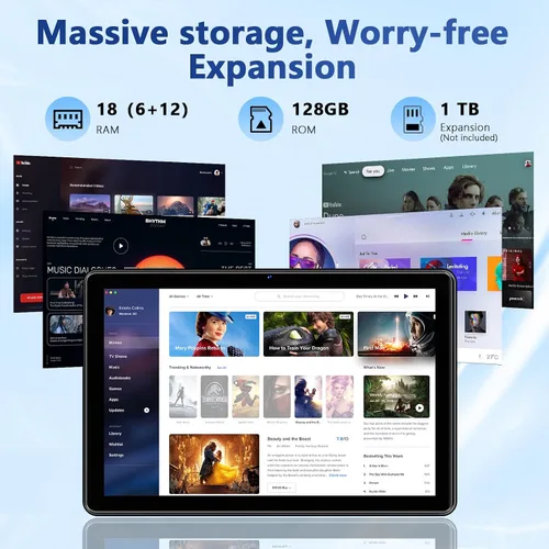 Miniatura 2 de Tablet de 10 Pulgadas, 2025 Android 15 Tablets, 18GB+128GB, Expansión de 1TB, Tablet Octa-Core Compatible con Widevine L1 con WiFi 6, Batería