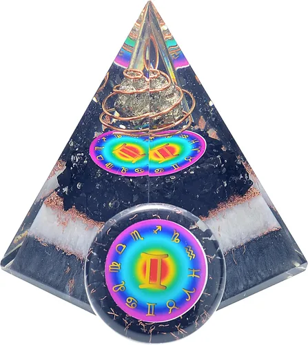 Miniatura 20 de Juego de pirámide de orgón y piedra de palmera de horóscopo, cristal curativo de acuario, signo del zodiaco, hecho de pirita y angelita para calma