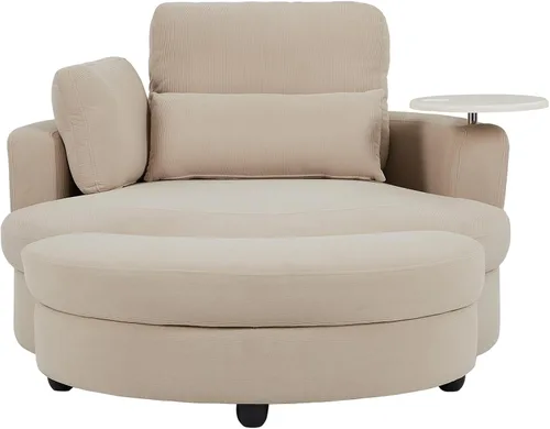 Miniatura 7 de Yoglad Silla redonda giratoria de gran tamaño, sillas de 360 grados con bandeja otomana para reposabrazos ideal para sala de estar, dormitorio