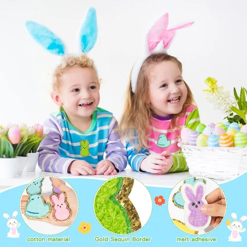 Miniatura 4 de X1zuue 10Pcs Parches para planchar de Pascua, parches de conejito Peeps de chenilla para rodillas, parches de conejo, pollito, huevo de Pascua
