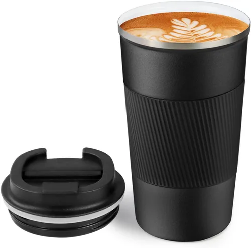 Taza de 18 onzas con revestimiento de cerámica en el interior, taza de café aislada con tapa, taza de viaje para café a prueba de fugas, taza de