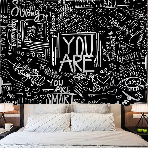 Miniatura 2 de KJHL Quote You Are - Tapiz de pared en blanco y negro inspiracional para aula, tapices infantiles para colgar en la pared, afirmaciones