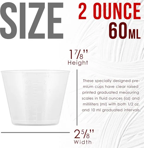 Miniatura 3 de Pouring Masters Vasos medidores de líquido de 2 oz (60 ml) - Vaso graduado de plástico (paquete de 100) con 25 varillas - Tazas de mezcla