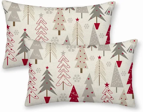 Miniatura 22 de Fundas de almohada navideñas de 18x18 pulgadas, paquete de 2, cuadros búfalo rojo y negro con ciervo, fundas de almohada decorativas, decoración