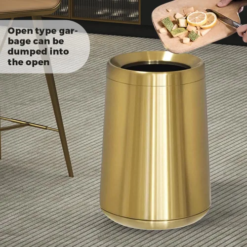 Basurero de oro cepillado de 10L/2.6 galones, cubo de basura de acero inoxidable, cubo de basura cónico con apertura superior, bote de basura dorado