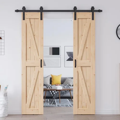 EaseLife Puerta de granero de 36 x 84 pulgadas (puerta doble de 18 x 84 pulgadas) con herrajes para puerta corredera de 6.6 pies y asa incluidos,