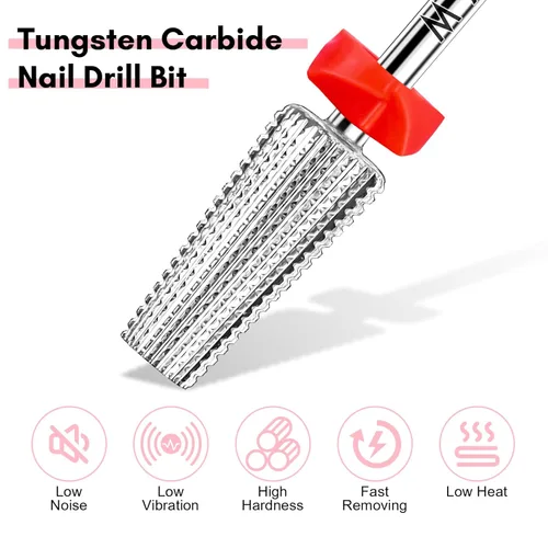 Miniatura 5 de Makartt Brocas para Uñas 5 en 1, Vástago de 3/32", Brocas Cónicas de Carburo de Tungsteno para Uñas para Eliminación Rápida de Uñas Acrílicas, Geles
