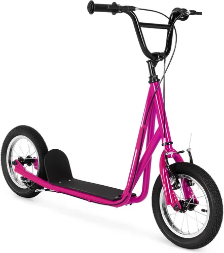 Goplus Patinete juvenil con ruedas llenas de aire de 12 pulgadas, marco de acero al carbono, manubrio ajustable, frenos dobles delanteros y Rosa