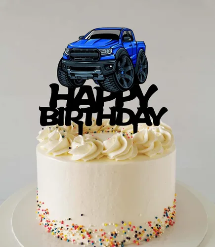 Miniatura 2 de Decoración para tartas de camioneta, suministros de fiesta temática de transporte de acrílico negro, decoración de pastel de feliz cumpleaños