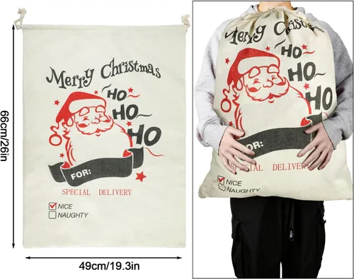 Miniatura 2 de SULOLI 2 sacos grandes de Papá Noel, bolsa de regalo de lona de Navidad de 26 x 19 pulgadas con cordón para decoraciones de fiesta de Navidad
