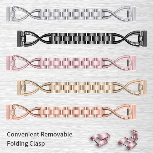 Miniatura 6 de FitTurn Compatible con Fitbit Versa 4/Sense 2/Versa 3/Sense Band para mujer, correa de repuesto de metal con diamantes de imitación de cristal