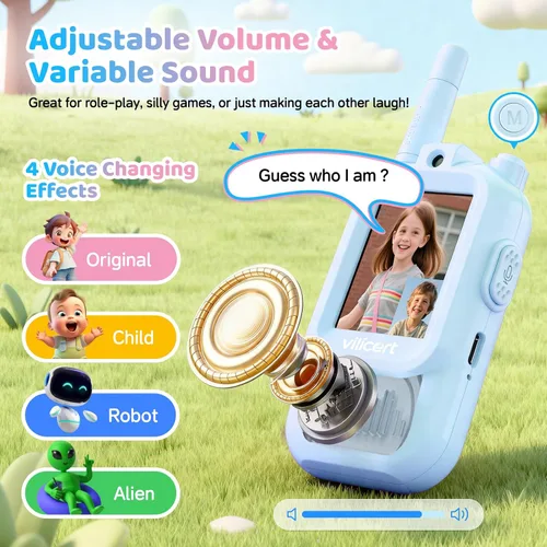 Miniatura 2 de Walkie Talkies de video con pantalla en tiempo real y cambiador de voz, radios recargables de largo alcance para niños de 3 a 12 años, regalos