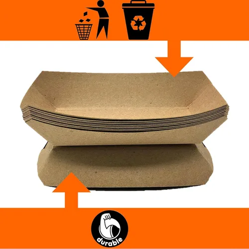 Miniatura 6 de Bandejas de papel para alimentos, papel kraft. Extra grandes (5 libras). Paquete de 250 botes desechables y reciclables. Para condimentos