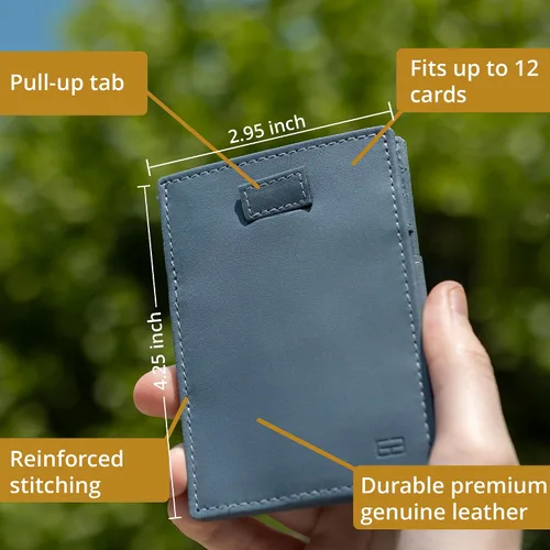 Miniatura 3 de GARZINI Cartera mágica con tirador, cartera minimalista con tarjetero RFID, cartera de cuero para 12 tarjetas, 07 Negro cepillado, Minimalista