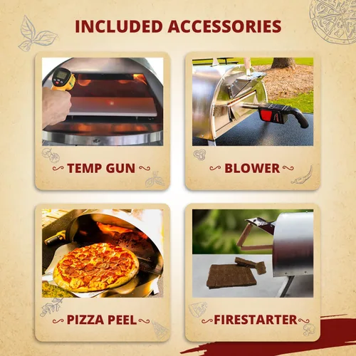 Miniatura 4 de Kit de horno de pizza portátil Pellethead: parrilla al aire libre a leña con pala, ventilador, termómetro y accesorios, acero inoxidable, piedra