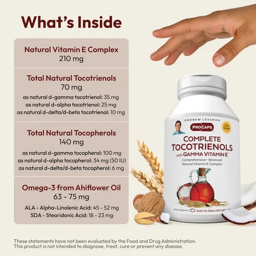 Miniatura 3 de ANDREW LESSMAN Tocotrienoles completos con Gamma Vitamina E 30 cápsulas blandas - Ocho formas de vitamina E