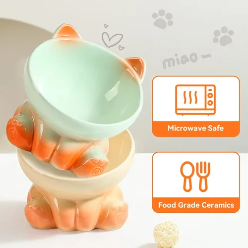 Miniatura 4 de Cuencos elevados para gatos, cuencos elevados para gatos de interior, cuencos inclinados de comida para gatos aptos para bigotes, lindo cuenco