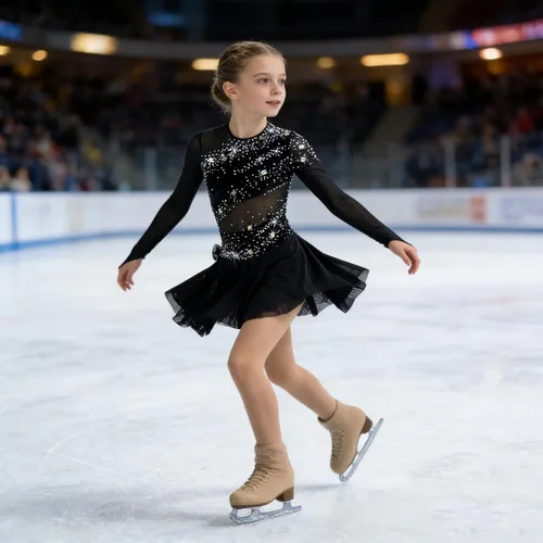 Miniatura 2 de LIUHUO Vestido de patinaje artístico - Vestido de terciopelo negro para competición de niñas