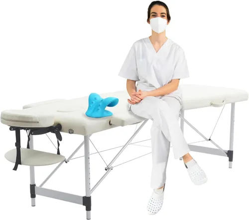 Miniatura 9 de VIRRMO Mesa de Masaje Portátil con Estirador de Cuello, Cama de Masaje Ligera de 84 Pulgadas, Cama Ajustable para Pestañas, Mesa de Tatuaje