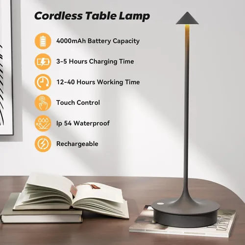 Miniatura 2 de Lámpara de mesa inalámbrica pequeña, recargable, funciona con pilas, lámpara táctil LED de 4000 mAh, regulable, portátil, impermeable