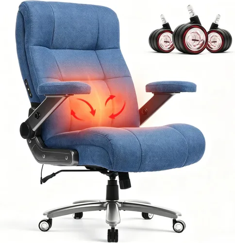 Miniatura 11 de Silla de oficina grande y alta de 600 libras, asiento extra ancho, masaje 3D y calor, silla de oficina con resistencia para personas, brazos