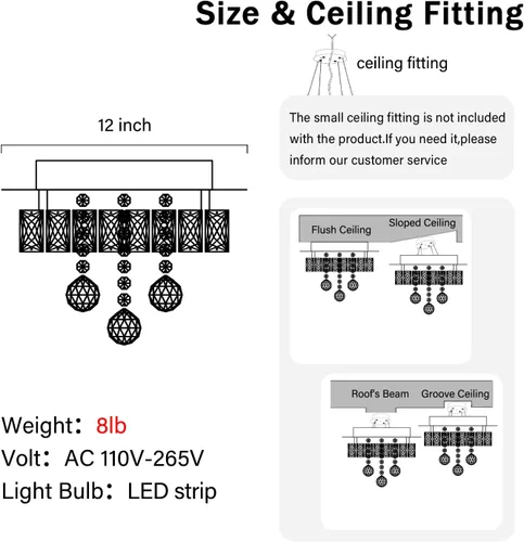 Miniatura 5 de Mini Lámpara de Araña Empotrada de 12" de Diámetro para Pasillo, Candelabros de Techo de Cristal para Comedor, Dormitorio, Sala de Estar, Entrada