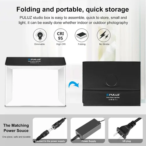 Miniatura 5 de PULUZ Caja de luz portátil para estudio fotográfico, caja de fotos grande de 24.6 x 16 pulgadas, kit de estudio profesional regulable con 672 luces