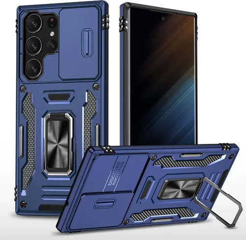Miniatura 22 de SunStory Funda para teléfono Galaxy A14 5G [grado militar] con protector de pantalla HD, cubierta de cámara deslizante, soporte y material negro
