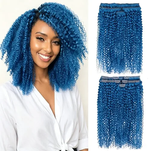 Miniatura 8 de 4 piezas de extensiones de cabello rizado afro con clip, 12 pulgadas 60g negro natural, encaje invisible sin costuras y espesor, 4B 4C clip