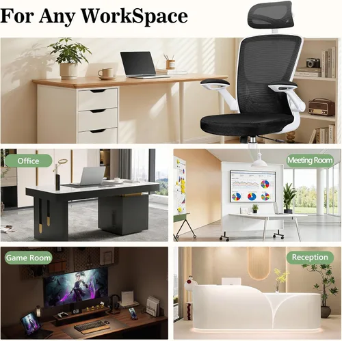 Miniatura 4 de BESTFAIR Silla de oficina ergonómica, sillas de oficina de malla transpirable con soporte lumbar ajustable, brazos abatibles, silla de escritorio