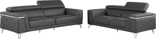 Miniatura 27 de Blackjack Furniture Amalfi - Juego de sofá de cuero italiano de grano superior para sala de estar con elegante diseño italiano, reposacabezas