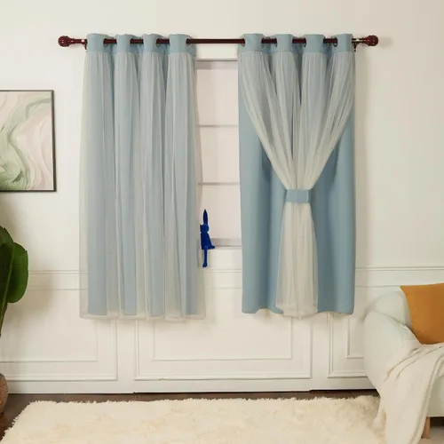 Miniatura 15 de INLINAS Cortinas opacas beige con superposición transparente, paneles térmicos y de reducción de ruido con ojales en la parte superior