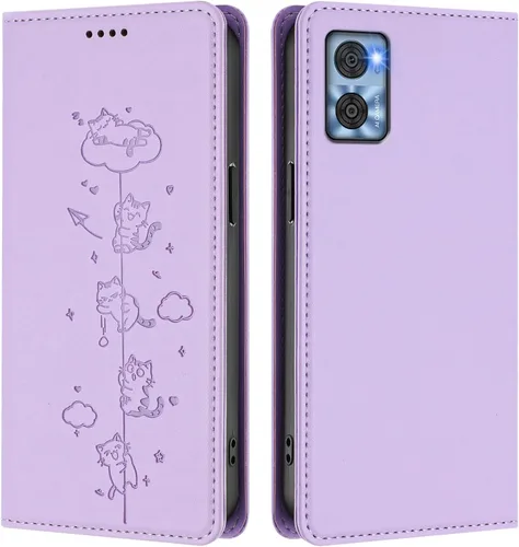 Miniatura 10 de Wallet Phone Case for Moto E22 4G Cover, Playful Cat PU Leather Phone Cover with 2 Card Slots & Hidden Flip Kickstand, TPU Shockproof Protective