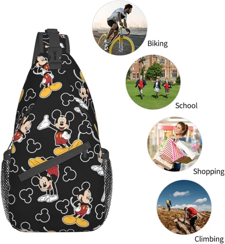Miniatura 5 de EVWKL Linda mochila cruzada de Mickey Mouse para mujeres y hombres, bolsa de pecho para mujer, bolso de viaje, deportes, senderismo, Negro-2