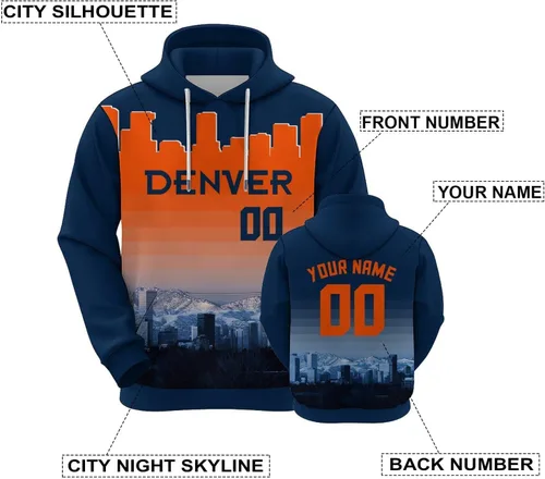 Miniatura 35 de Custom Football Hoodies City Night Skyline Personalized Sweatshirt Name Number Fan Gift Pullover for Men Women Youth