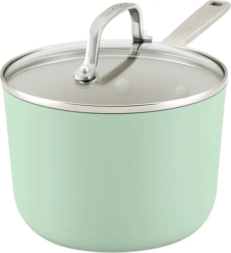 Miniatura 11 de KitchenAid Sartén antiadherente de cerámica anodizada dura con tapa, 3 cuartos de galón, terciopelo azul