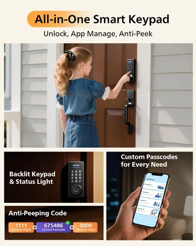 Miniatura 6 de Philips Cerradura inteligente WiFi con pantalla táctil, juego de asas, WiFi integrado, control remoto y control de voz