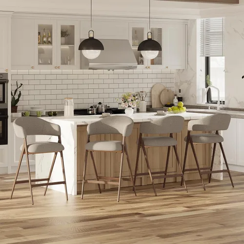 Miniatura 19 de COLAMY Juego de 2 taburetes de bar de 26 pulgadas de altura de mostrador con respaldo, sillas de bar tapizadas modernas con patas de metal para Beige