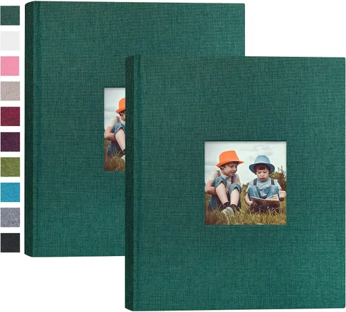 Miniatura 18 de Mublalbum Paquete de 2 pequeños álbumes de fotos de 4 x 6 pulgadas, cubierta de lino con ventana de exhibición, mini libro de imágenes, cada uno