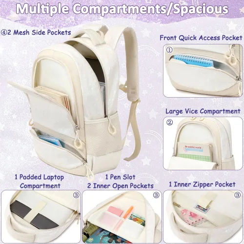 Miniatura 107 de Juego de mochila para niñas y adolescentes, mochila escolar para niños con bolsa para el almuerzo, estuche para lápices, mochilas escolares